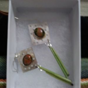 Sterling/unakite/porcupine quill earrings